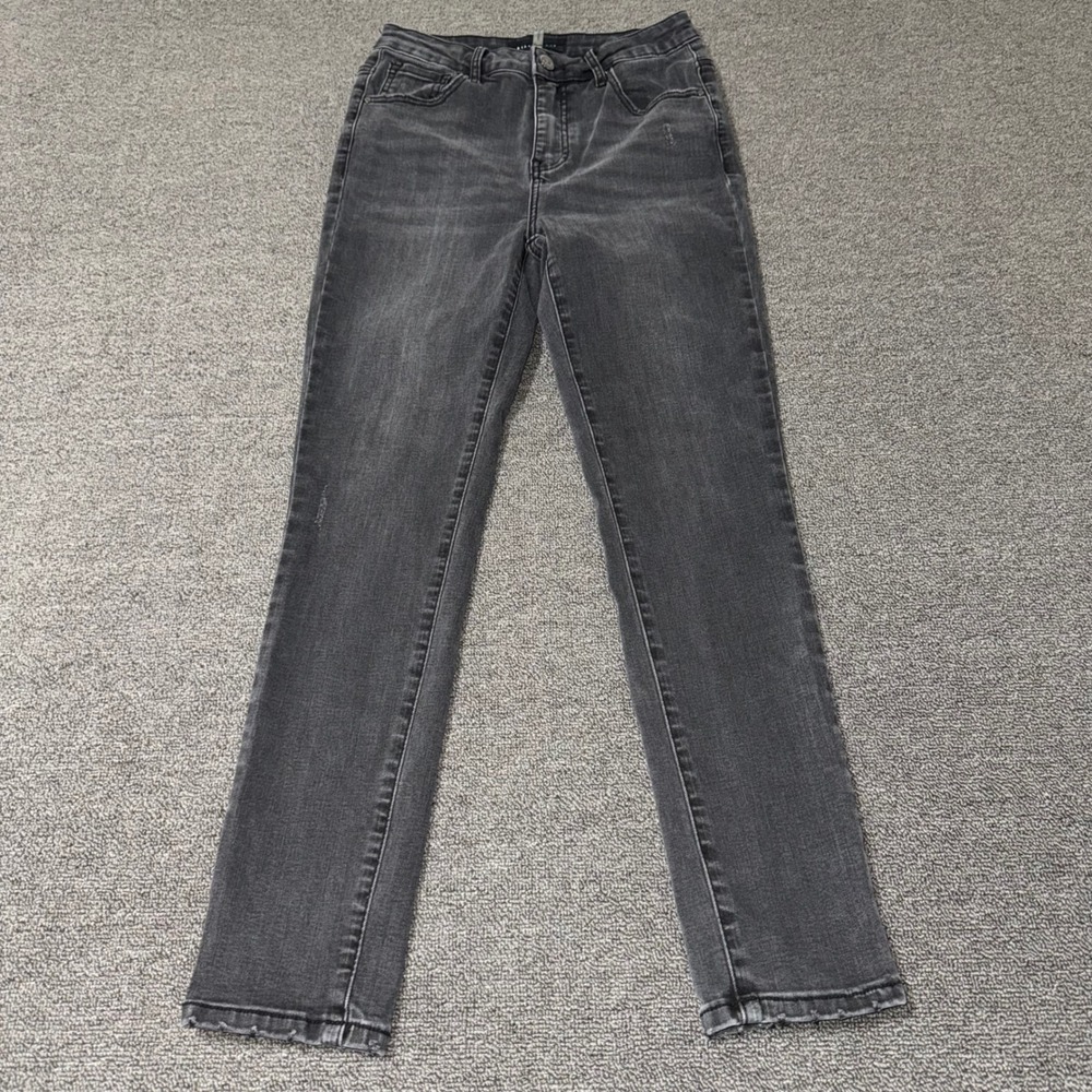 Risen Jeans High Rise Skinny Distressed Black Denim Size 7/28 Boho Grunge Casual